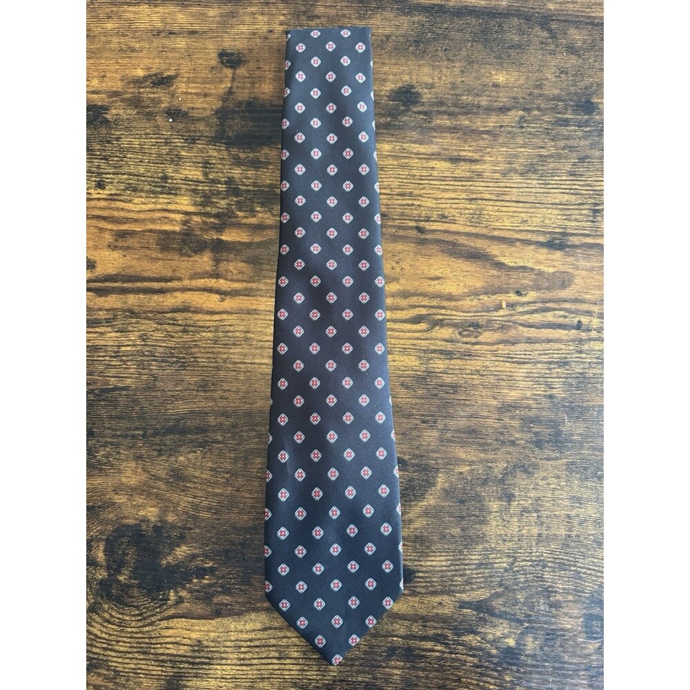 Vintage Egon von Furstenberg Men’s Tie Black Red Silver Geometric Medallion
